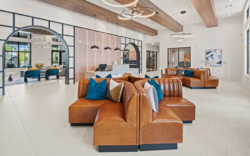 Ample seating inside Edera Palm Springs' clubhouse